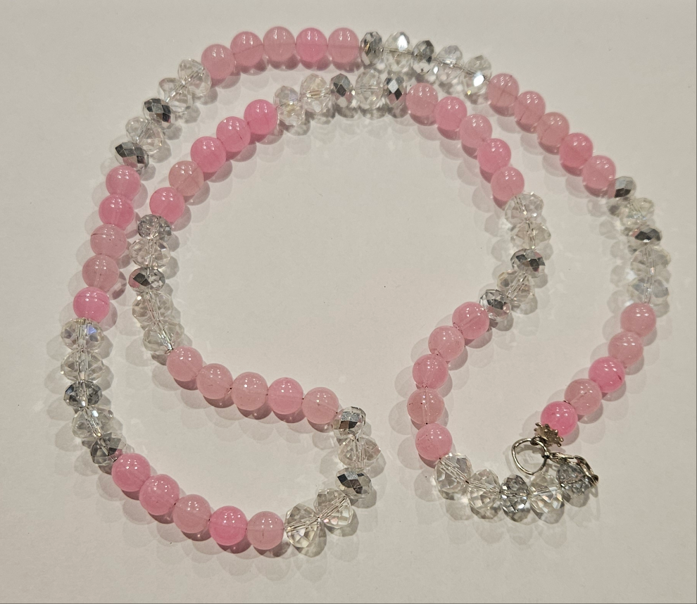 Necklace Beads - Light Pink & Silver