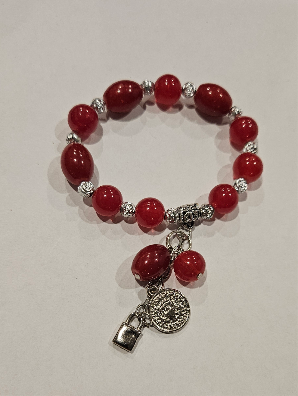Bead Bracelet - Red & Silver